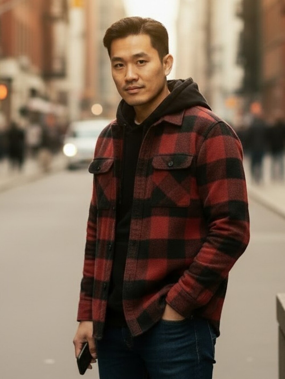 EUC 00s LRG Iconic Hooded Flannel Jacket Bordaux & Black Buffalo Plaid - M Men's